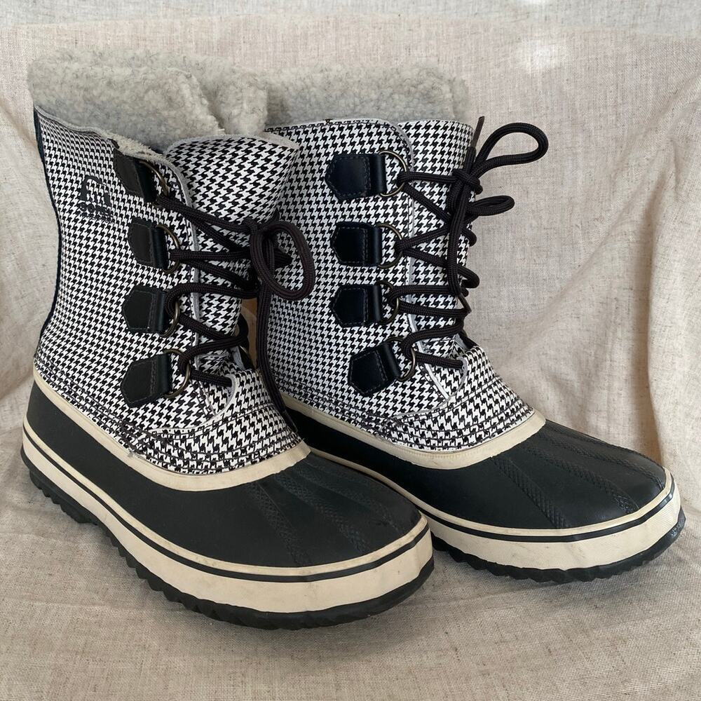Sorel 1964  Pac Houndstooth Waterproof Snow Women's Boots White Black Size 6